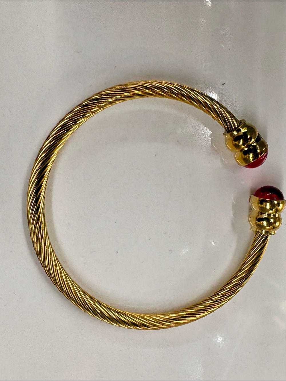 Gold-Tone Stainless Steel Twisted Cable Cuff Bracelet with Red Accent No Tarnish